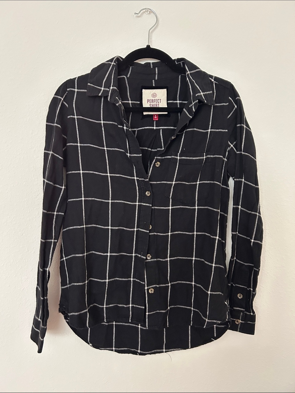 Women's Black Windowpane Button-Up Shirt